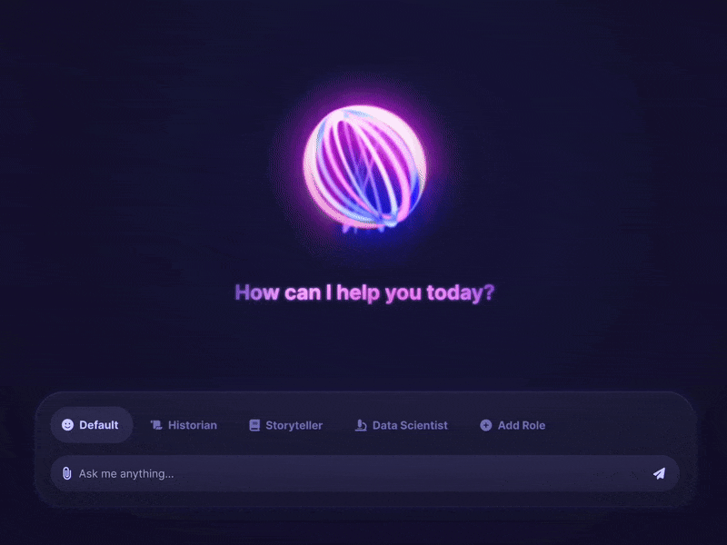 A theoretical AI chatbot that uses a segmented controller to let users specify a role in one click