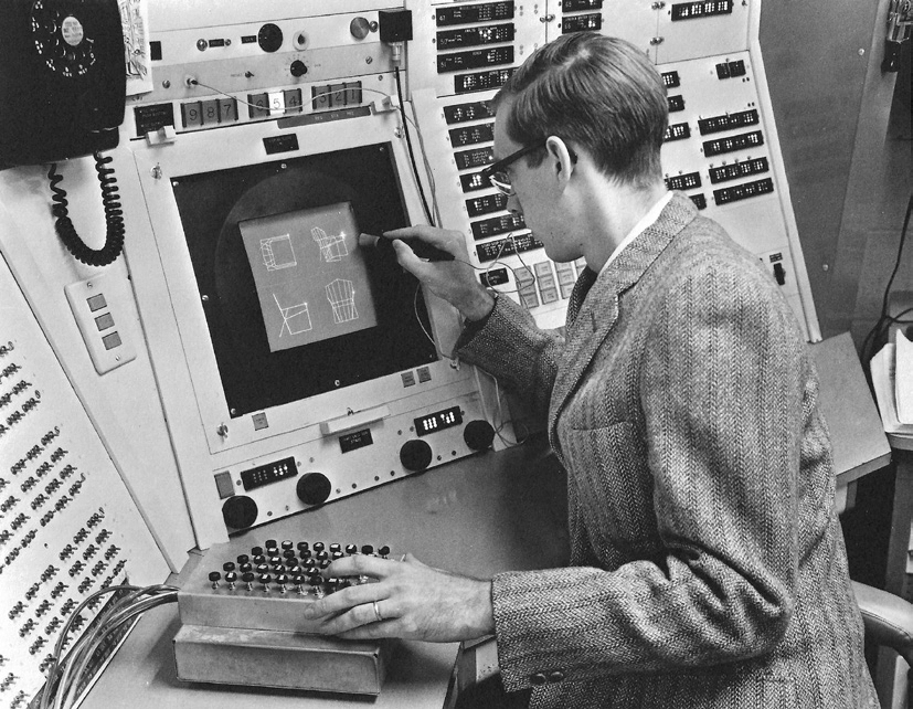 Ivan Sutherland using Sketchpad's Graphical User Interface in 1963