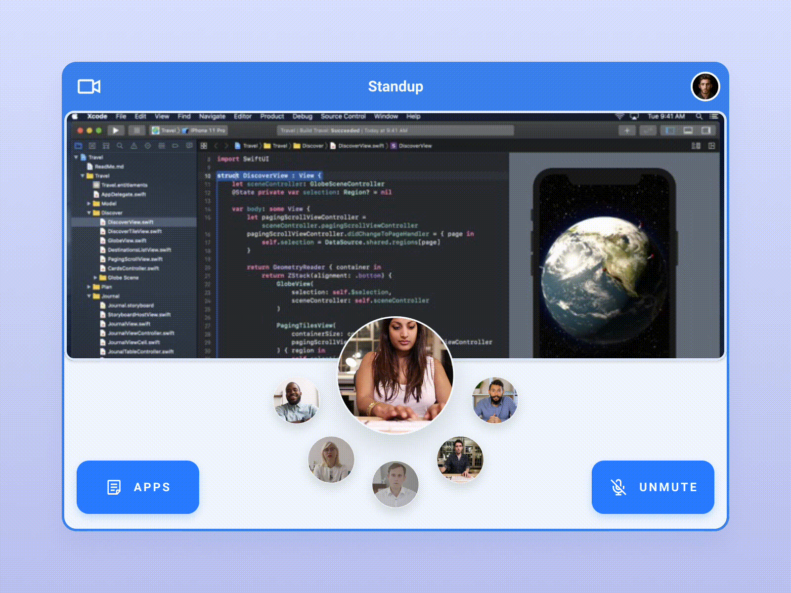 Animated prototype for an engineering standup's spatial interface